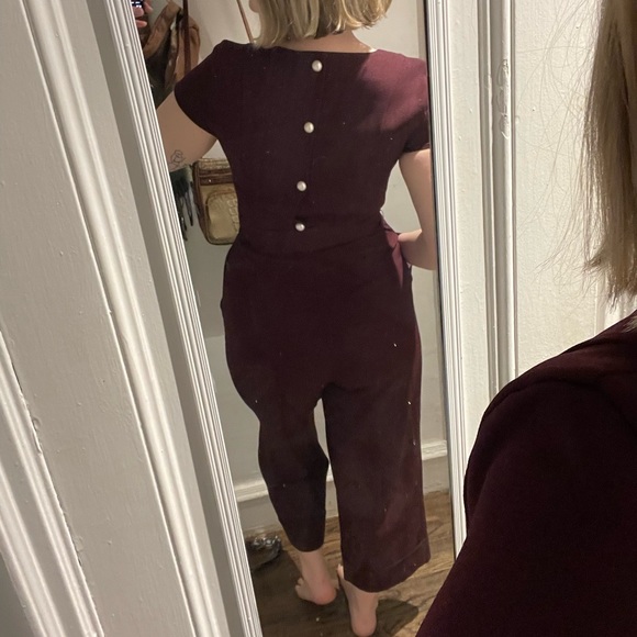 Karl Lagerfeld burgundy jumpsuit with pearl buttons - Picture 2 of 6